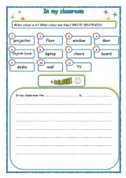 English Worksheet: Classroom and colours