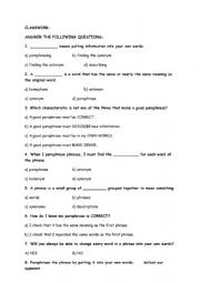 English Worksheet: paraphrasing test
