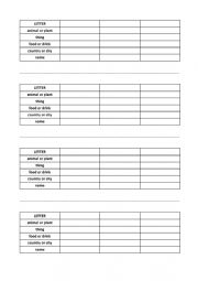 English Worksheet: Scattegories