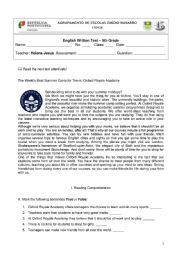 English Worksheet: Module 3 Holidays TEST