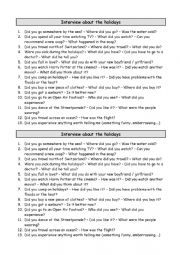 English Worksheet: Interview after the summer holidays