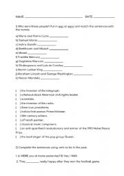 English Worksheet: Verb to Be - Past Form