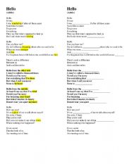 English Worksheet: Song Hello Adelle