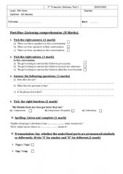 English Worksheet: 9th form mid term test number 1