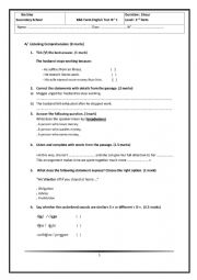 English Worksheet: MID-TERM ENGLISH TEST N 1