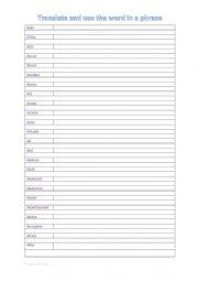 English Worksheet: A2 Vocabulary chart (A)