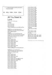 English Worksheet: All you need is love song by: The Beatles