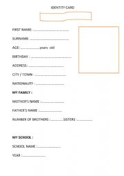 English Worksheet: identity card for dsa students