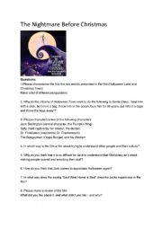 English Worksheet: The Nightmare before Christmas