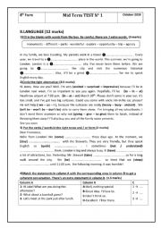 Mid term Test 1 language 8th Form