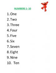 numbers 1- 10 