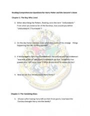 English Worksheet: Harry Potter and the Sorcerers Stone Chapter Questions
