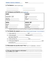 English Worksheet: Seasons, Months, & Weather Handout
