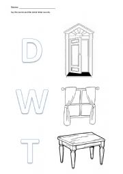 ESL Nursery Vocabulary with Initial Letter - Door, Table, Window