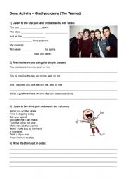 English Worksheet: Song Glad you Came activity