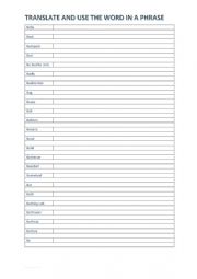 English Worksheet: A2 Vocabulary chart (B)