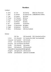 English Worksheet: Numbers - 1 - 100