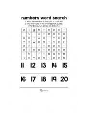 English Worksheet: Numbers wordsearch 