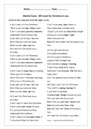 English Worksheet: Mariah Carey - All I want for Christmas is you - Worksheet