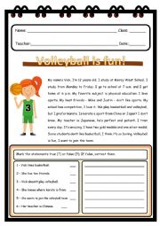 English Worksheet: VOLLEYBALL IS FUN