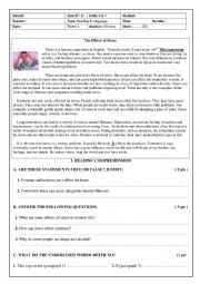 English Worksheet: Reading and language quiz: the effects of stress