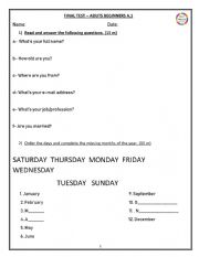 English Worksheet: a1 exam final