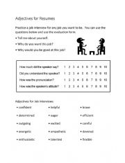 English Worksheet: Adjectives for Resumes