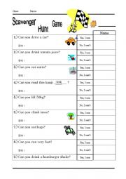 English Worksheet: Can Game
