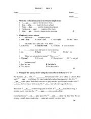 English Worksheet: Present Simple Test
