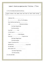 English Worksheet: lesson 4 ; how do you spend your day ? third form . 7th form