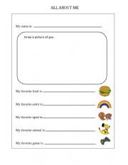 English Worksheet: All About Me