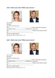 English Worksheet: dialogue to introduce yourself - first name surname