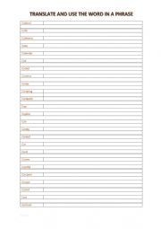 English Worksheet: A2 Vocabulary chart (C)