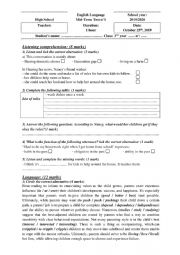 English Worksheet: 3rd form mid-term-test 1