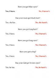 English Worksheet: Have/Has Questions and Short Answers