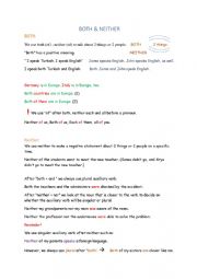 English Worksheet: Determiners - Both and Neither - handout with worksheet