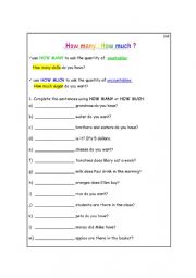 English Worksheet: How many or How much ?
