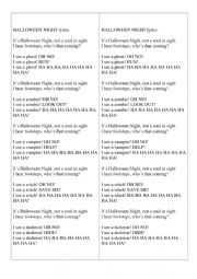 English Worksheet: Its Halloween Night (song)