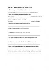 English Worksheet: sentence transformation quantifiers B1-B2