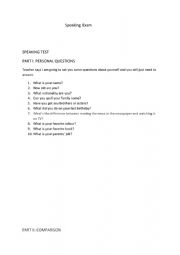 English Worksheet: SPEAKING EXAM