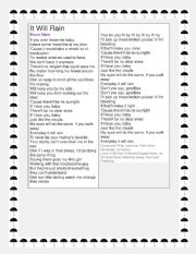 English Worksheet: IT WILL RAIN