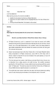 English Worksheet: News item Worksheet