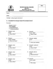 English Worksheet: singular plural review