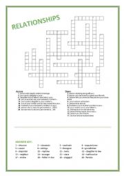 English Worksheet: RELATIONSHIPS crossword