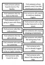English Worksheet: Find someone who - Warm-up