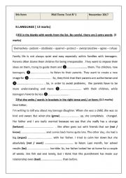 English Worksheet: Mid term Test 1 language 9th Form