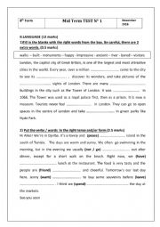 English Worksheet: Mid term Test 1 language 8th Form