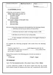 English Worksheet: mid term test first year