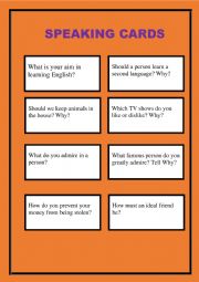 English Worksheet: SPEAKING CARDS