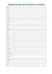 English Worksheet: A2 Vocabulary chart (D)